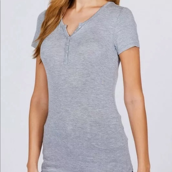 Short Sleeve Rayon Stretchy Button Henley Tee Top - Picture 4 of 4